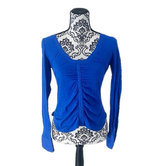 Anthropologie Royal Blue Ruched Long-Sleeve Top Luxe Sculpted Minimalist Chic - Picture 5 of 9